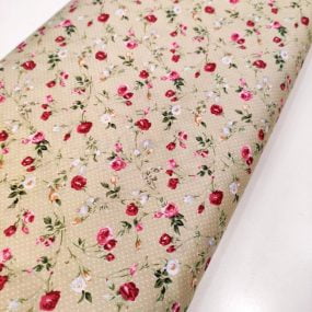 ALGODÓN BEIGE FLORES CORAL